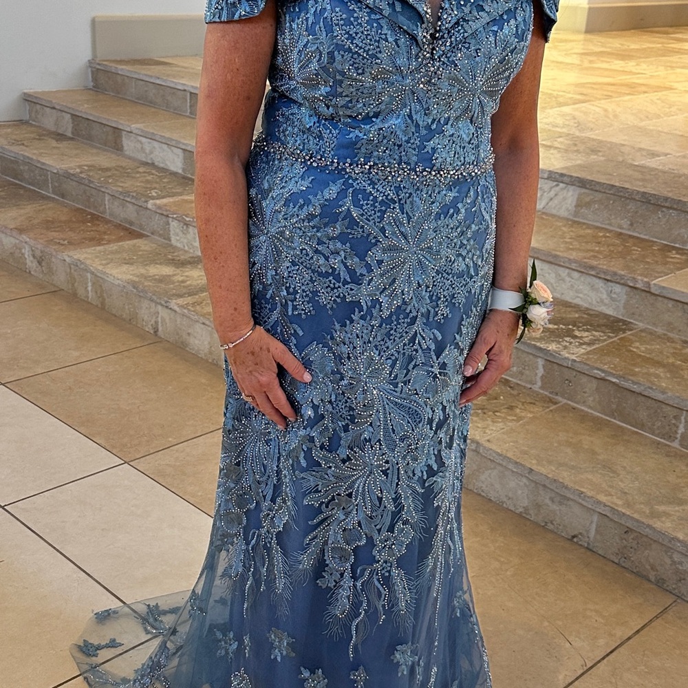 Rina Di Montella RD2737 Mother of the Bride/Groom Wedgwood Blue Formal Gown - Picture 3 of 9